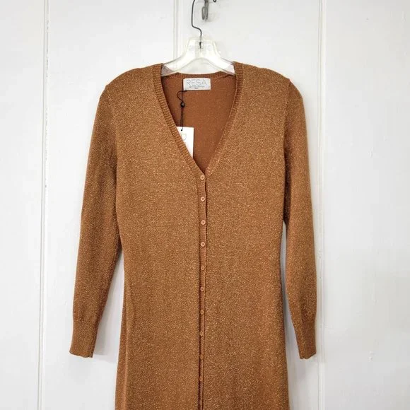 Resa Malia Cardigan Dress or Duster Cinnamon Metallic Copper NWT - Picture 5 of 8